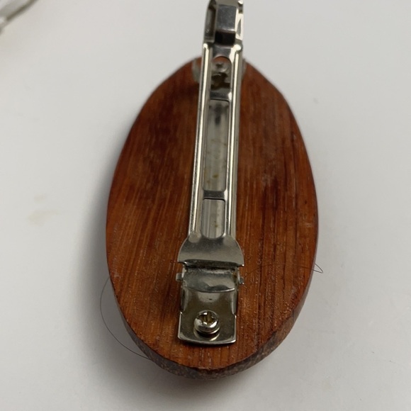 Rare Vintage Wooden Hair Barrette Oval Wooden Disk With Two Sea Horses - Picture 6 of 16